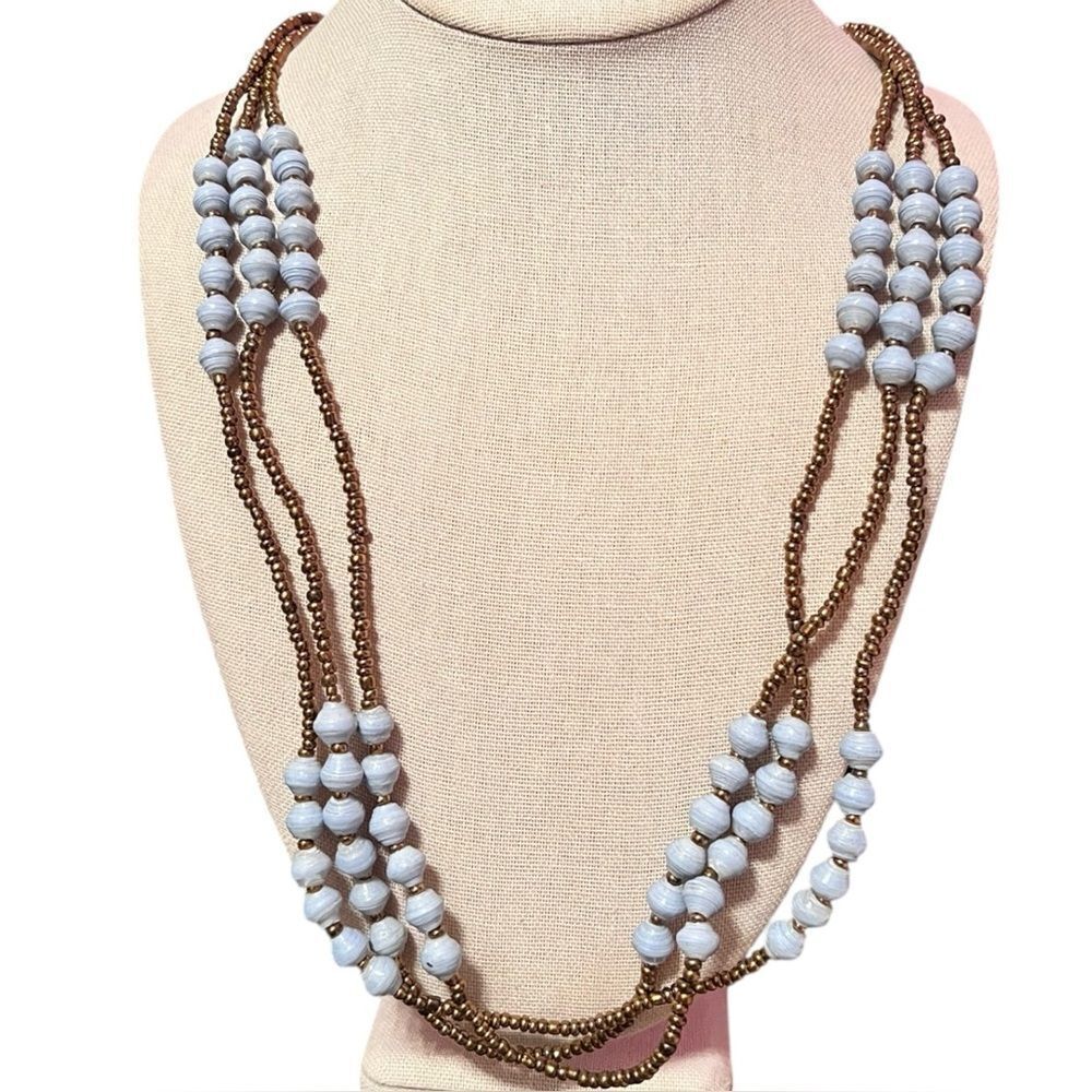 Vintage Teng Yue Light Blue and Bronze Multi-Strand Beaded Necklace